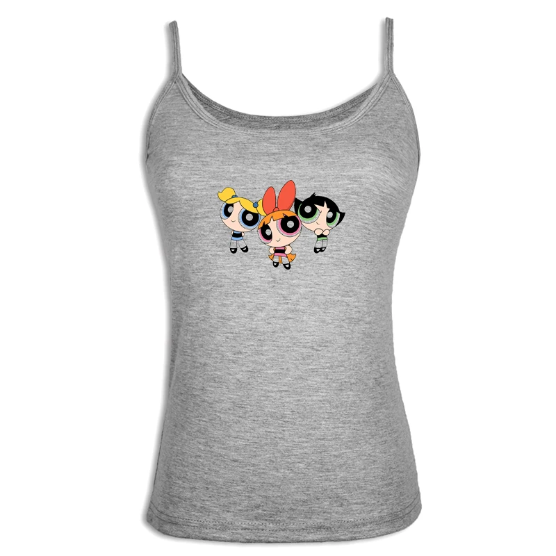 ibSingletS1435G Милые Powerpuff девушки цветок пузыри бабочки мультфильм комикс женщин дамы сексуальный жилет Singlet хлопок бретельки Топы - Цвет: ibSingletS1435G