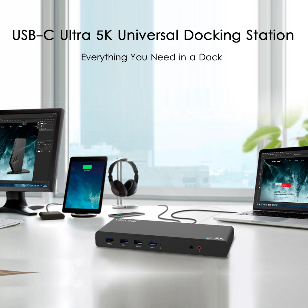 Universal Rltra 5K Docking Station USB-C Dual Display USB3.0 Video Audio Output Support HDMIport/Displayport Gigabit For Mac