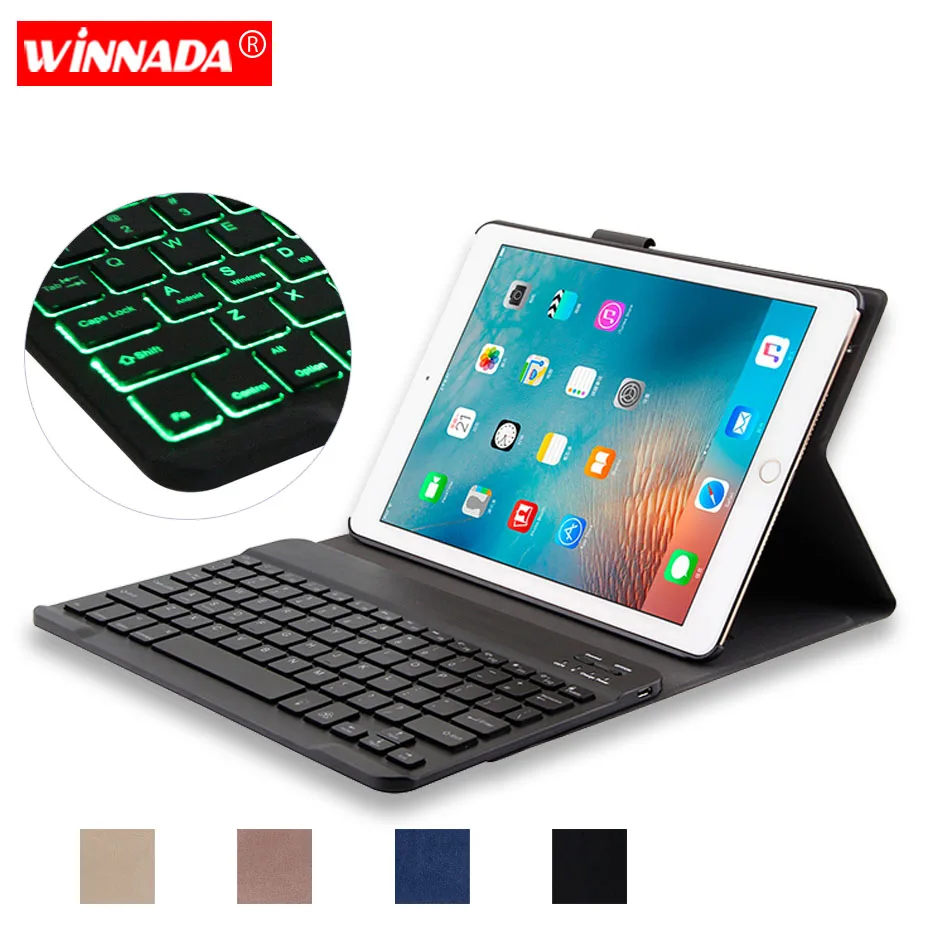 Для iPad 2018 чехол с семи подсветкой цветов Bluetooth клавиатура из искусственной кожи