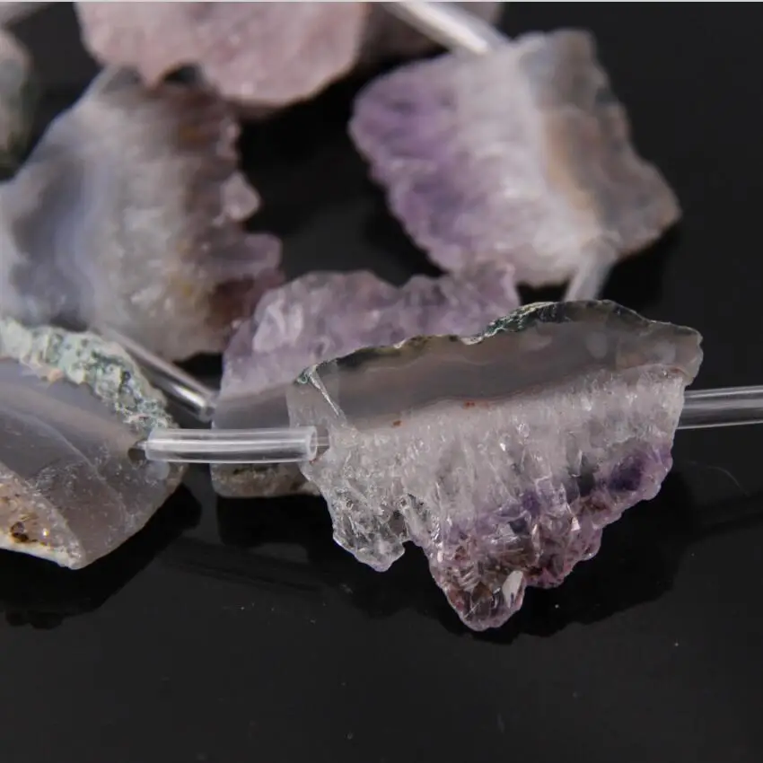 Approx9PCS Strand Raw Gems Druzy Slab Pendant Beads Purple Crystal Quartz Geode Drusy Slice Charm Jewelry Making | Украшения и