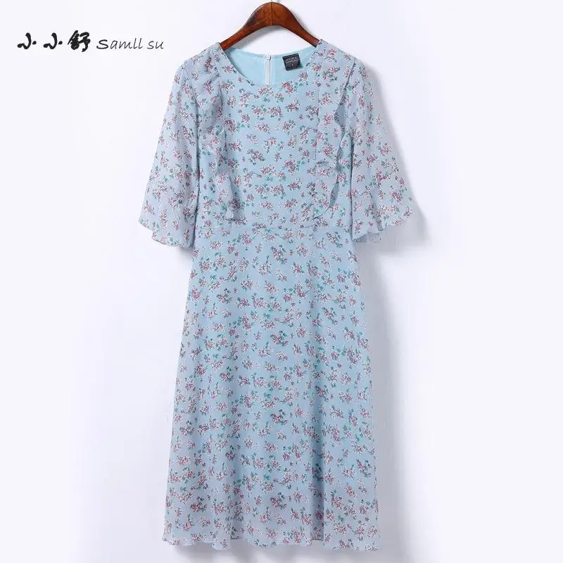 Женское пляжное платье с принтом летнее шифоновое круглым вырезом большого