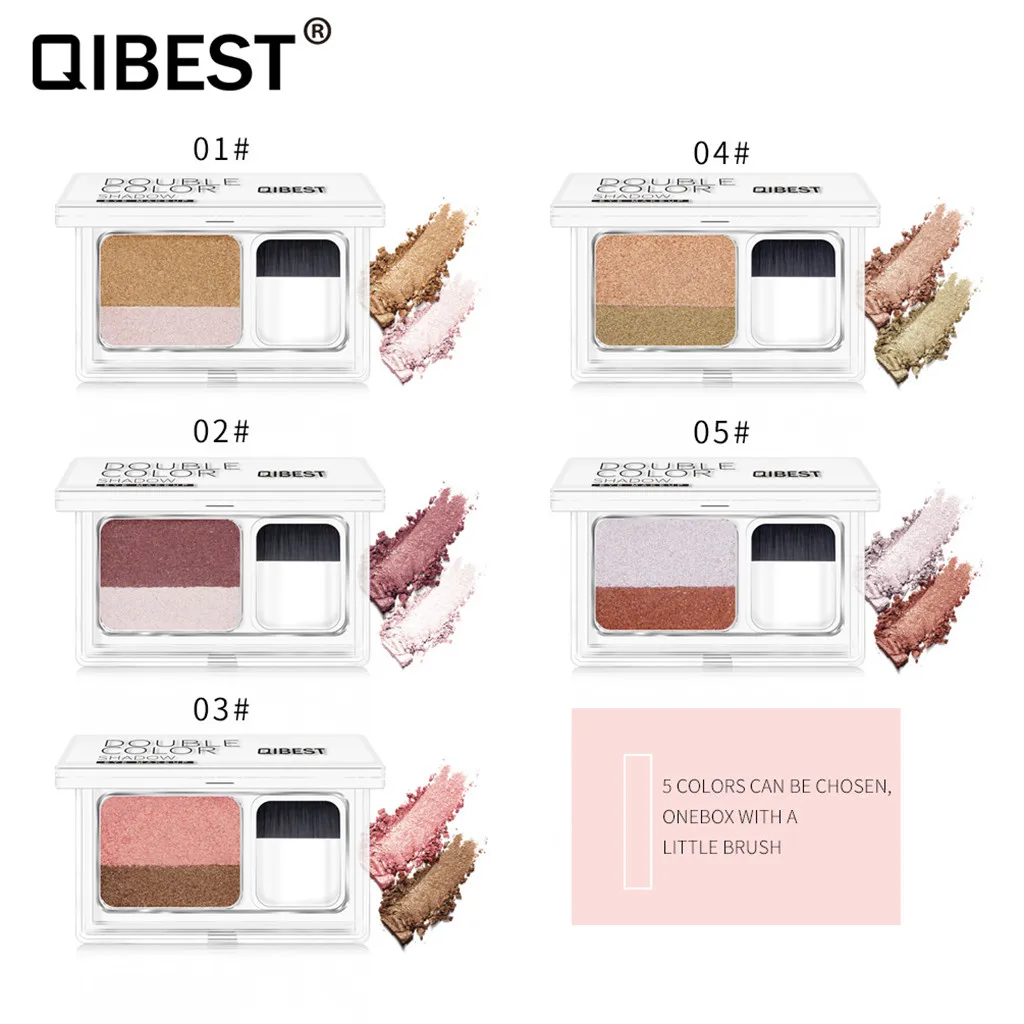 QIBEST двухцветные женские модные тени для век палитра мерцающие макияжа