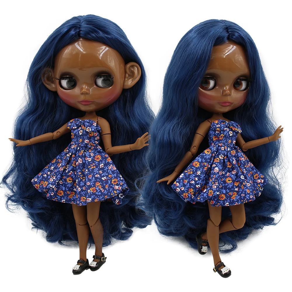 Ледяная кукла DBS Blyth 1/6 bjd супер черная кожа шарнир тела синие волосы блестящее