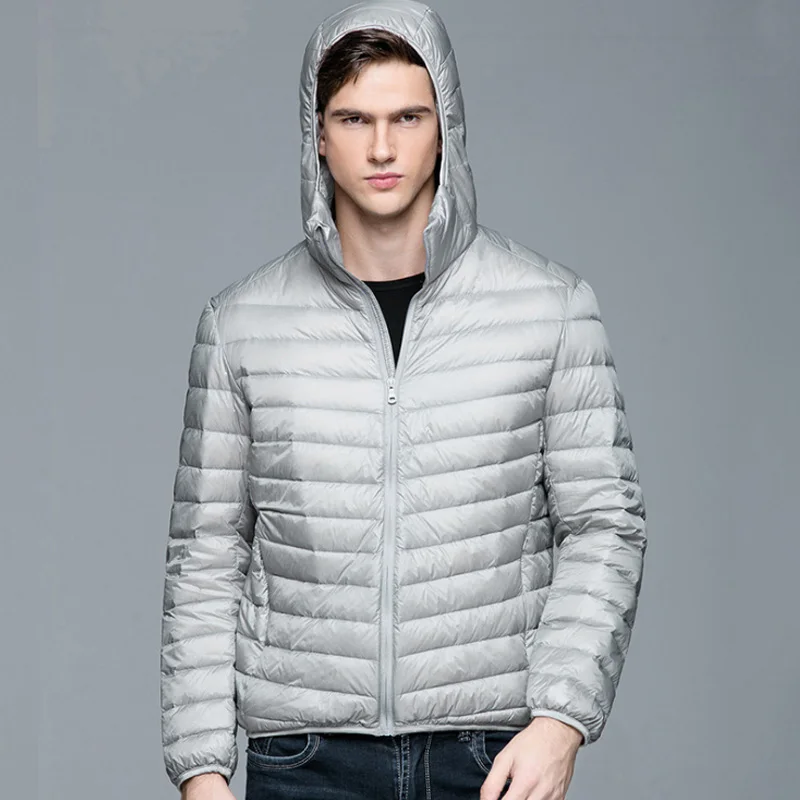 

Men Winter Coat Fashion Hooded 90% White Duck Down Jackets Plus Size Ultralight Down Coat Portable Slim Down Parkas 5XL 6XL