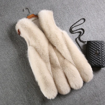beige OFTBUY, весенне-осенняя Женская куртка, жилет из натурального меха, женская большая длинная парка из натурального Лисьего меха, пальто без рукавов, корейская мода, роскошная - Цвет: beige