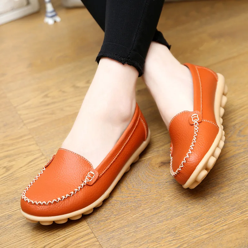 Soft Loafers Leather Shoes Women Black Boat Shoes For Girl Solid Sewing Ladies Flat Shoes Casual Zapatillas Deportivas Mujer