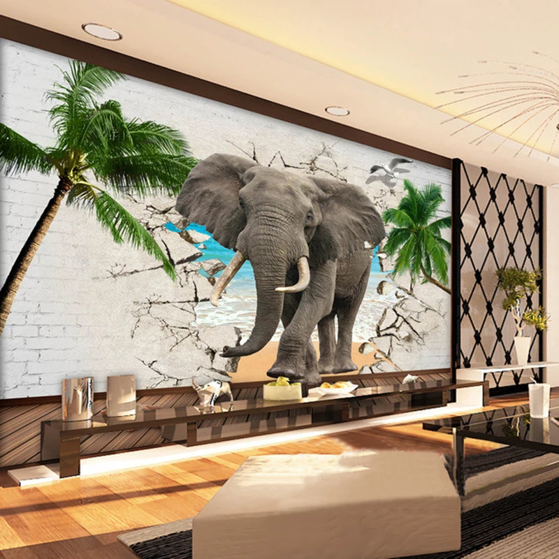 Пользовательские фото обои 3D слон сломанной стены кокосовое Ёлки Гостиная