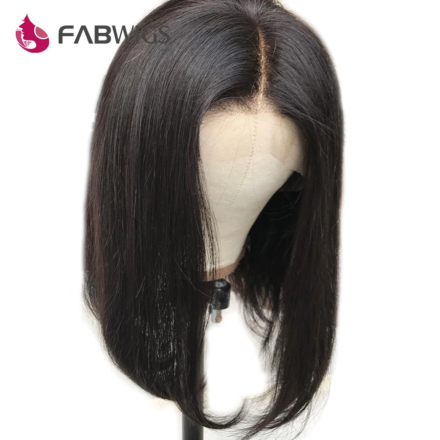 Fabwigs Short Lace Front Human Hair Wigs with Baby Brazilian Straight Bob For Black Women Remy Wig | Шиньоны и парики