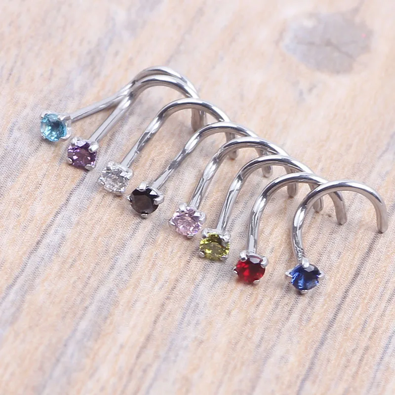 Фото Кольцо для пирсинга JUNLOWPY Crystal Gold Silver Zircon, винтовое, для носа, прозрачное, розовое, красное, фиолетовое, из изогнутой стали, 20G, 0.8 мм №5