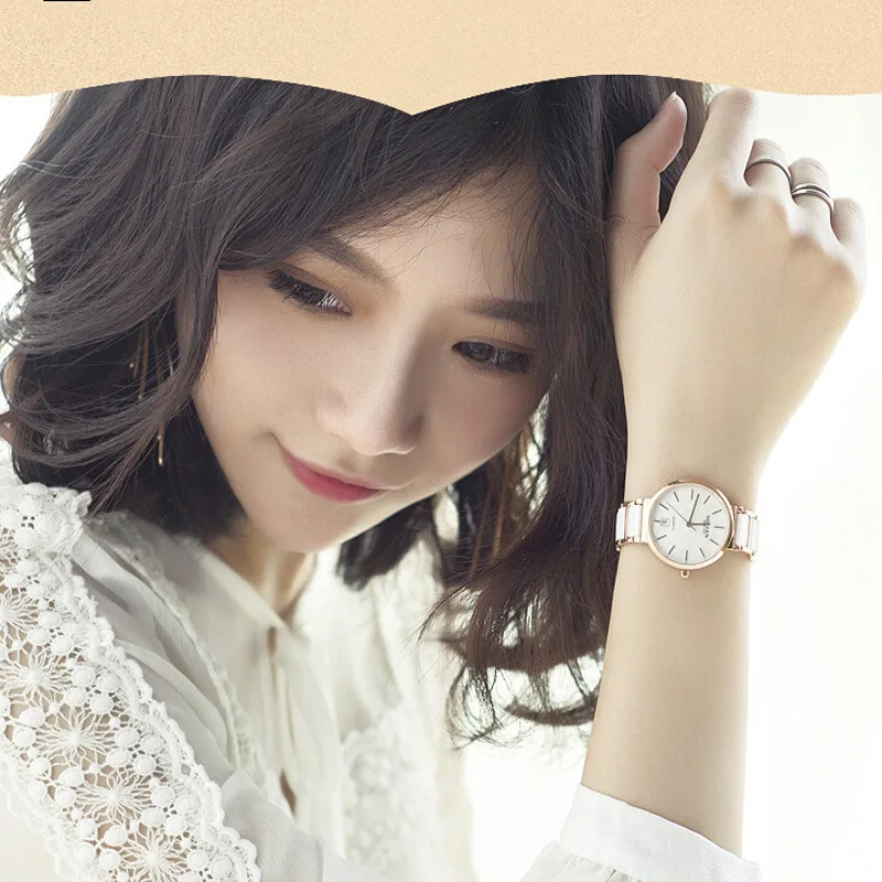 Роскошные Брендовые женские керамические часы под платье модные кварцевые цвета