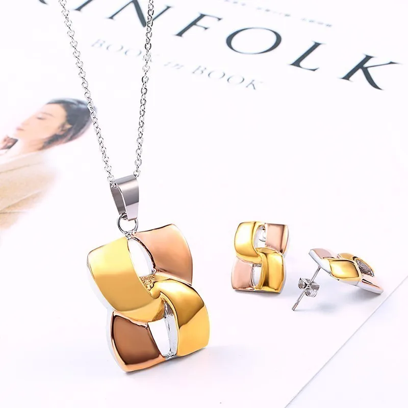 RIR Fashionable Infinity Jewelry Sets African Style Stainless Steel Geometric Necklace and Stud Earrings For Brides | Украшения и