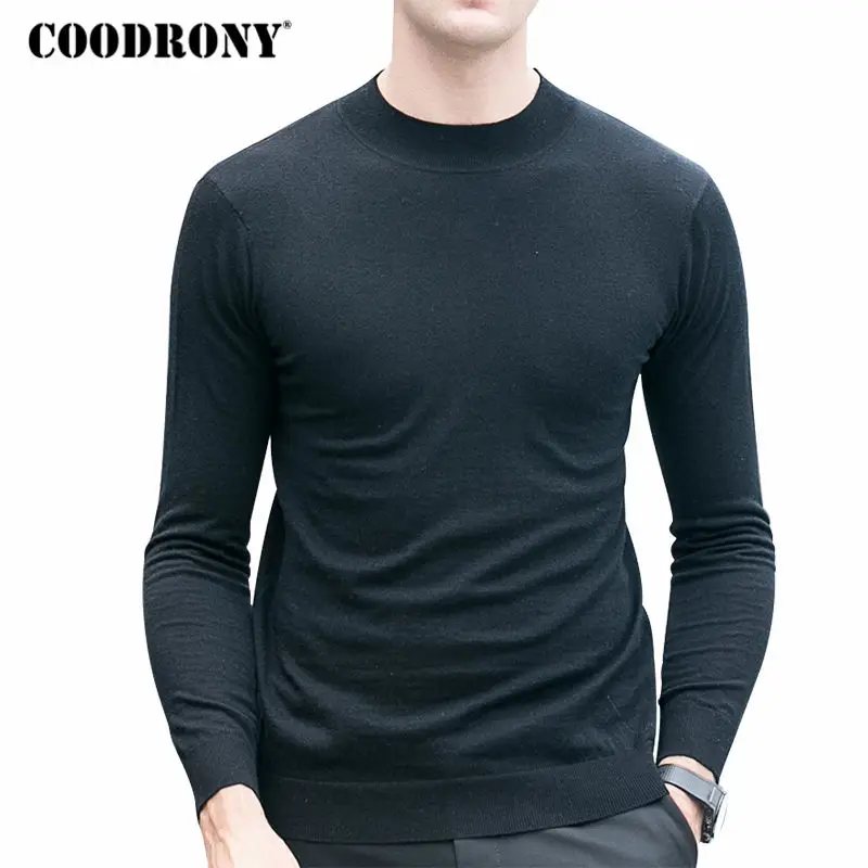 COODRONY, свитер из мериносовой шерсти, мужской зимний теплый трикотажный кашемировый свитер, брендовый Повседневный пуловер с высоким воротом для мужчин размера плюс, пуловер для мужчин
