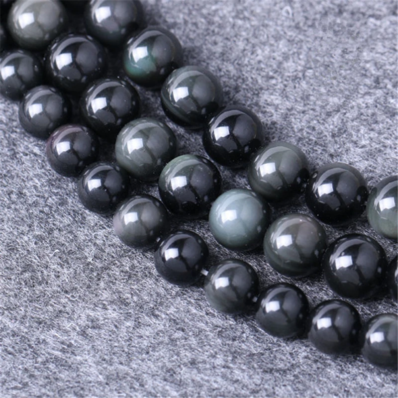YAOMIAO Round Black Obsidian Beads Natural Stone Selectable Size 4MM To 12MM Fashion DIY Making Women Jewelry Gift | Украшения и