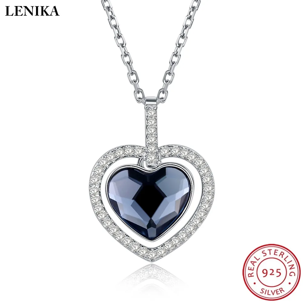 Женские ожерелья LEKANI модные в форме сердца с кристаллами Swarovski Настоящее серебро