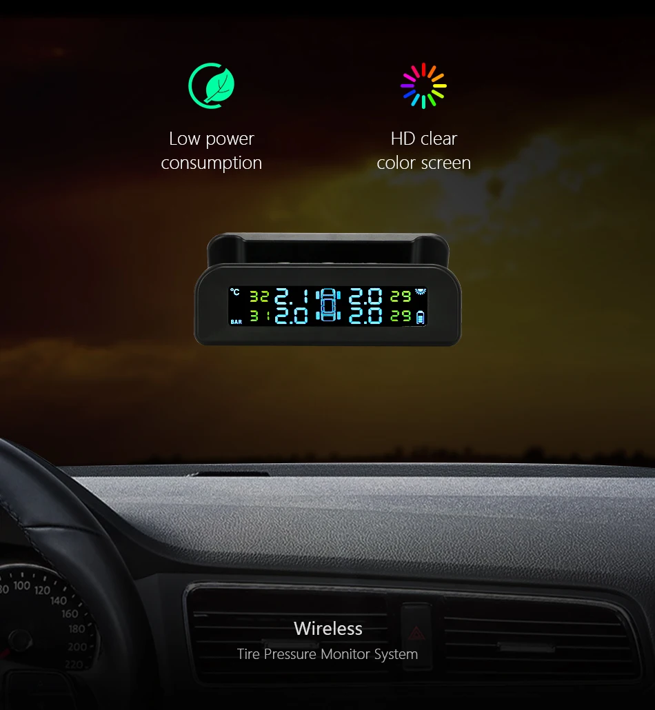 Vtopek TPMS система контроля давления в шинах с солнечной зарядкой для безопасности автомобиля, прикрепленная к стеклу вибрация, яркий сигнал тревоги давления