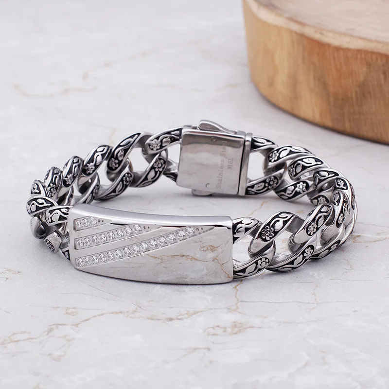 Solid 316L Stainless Steel Rose Flower Bracelet Mens Biker Link Chain S229 | Украшения и аксессуары