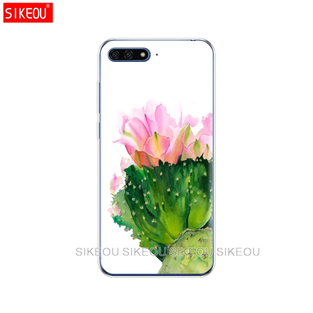 Силиконовый чехол для телефона Huawei Honor 7A PRO 7C Y5 Y6 Y7 Y9 2017 2018 Prime с зеленым КАКТУСОМ и