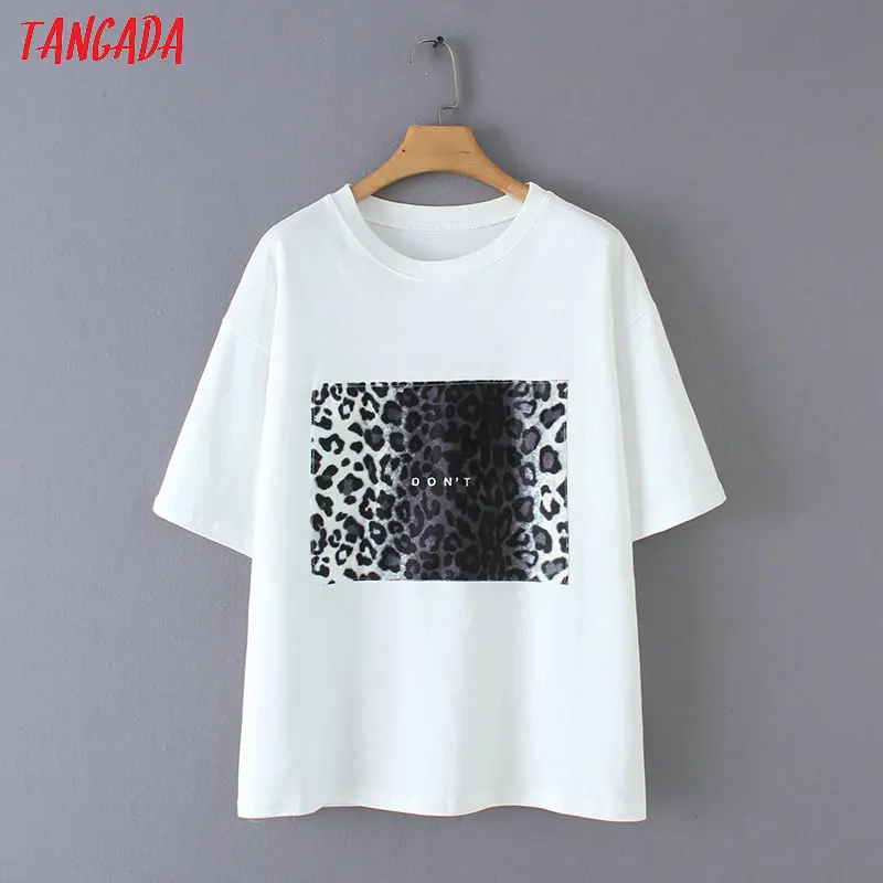 Tangada, модная черно-белая футболка, Корейская одежда, животный узор, футболка, короткий рукав, vogue, повседневный Топ, футболка, женские рубашки, 2TB01