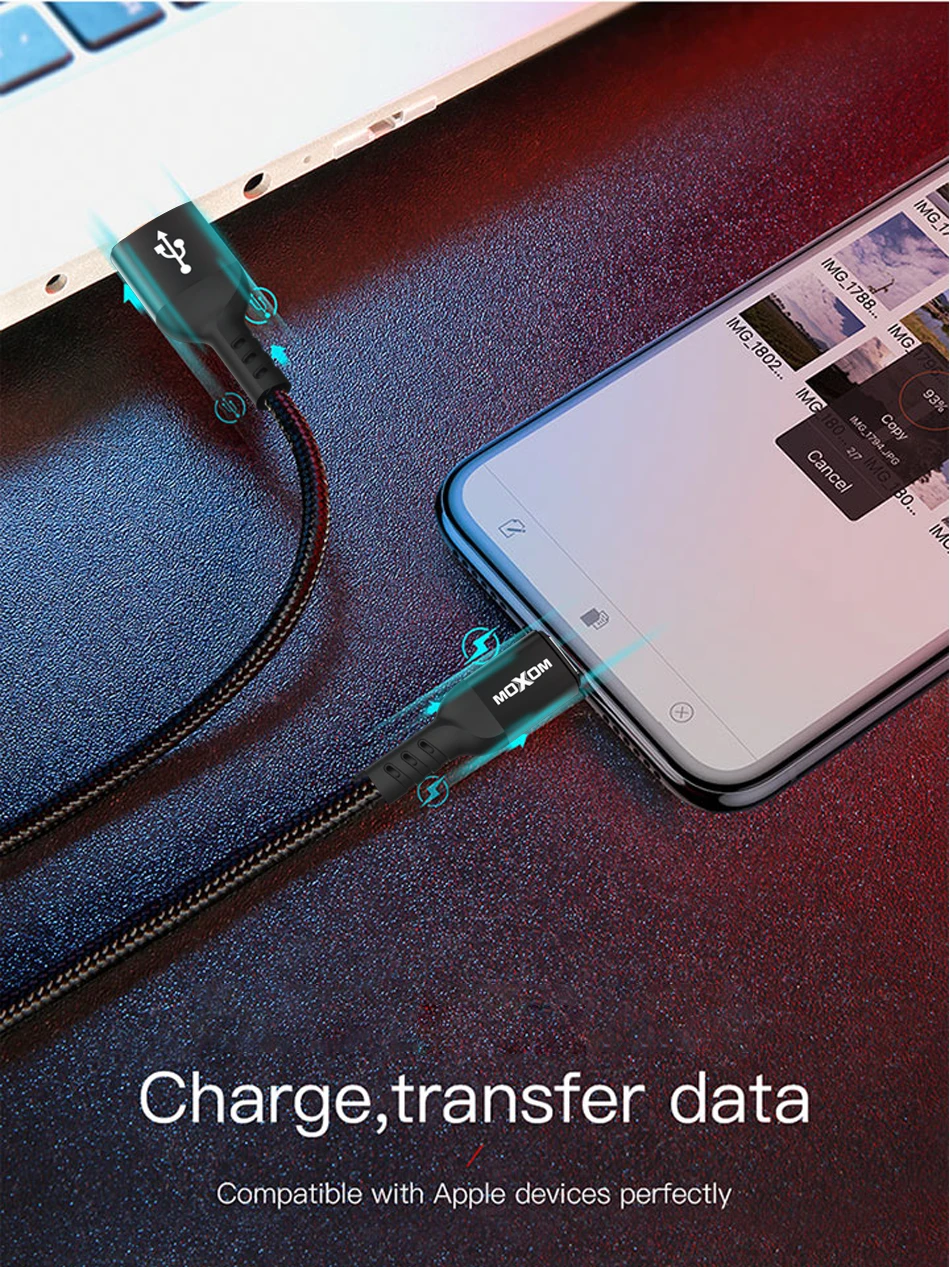 Usb-кабель MOXOM для осветительного кабеля 2.1A быстрое зарядное устройство зарядный кабель для iPhone 5S X 8 7 6s 5 se для iPhone кабель для iPad