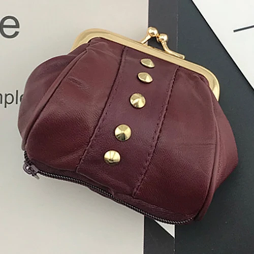 01RivetDarkRed BELLO TUTTI, натуральная кожа, кошелек для монет, металлический, Farme, женские кошельки, овечья кожа, маленький кошелек для мелочи, с заклепками,, мини кошелек для монет - Цвет: 01RivetDarkRed