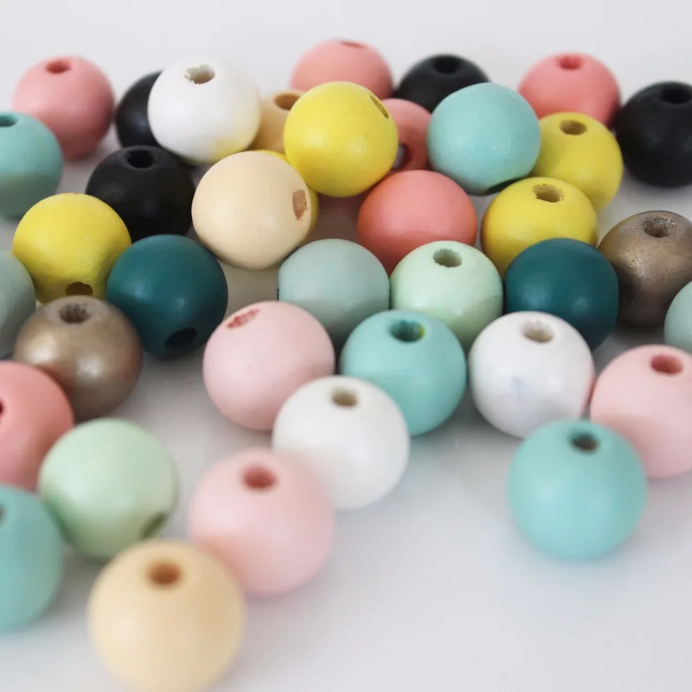 100pcs 20mm Safety Painting Round Wood Beads DIY Jewelry Making 12 Pastel Colors Can choose | Украшения и аксессуары