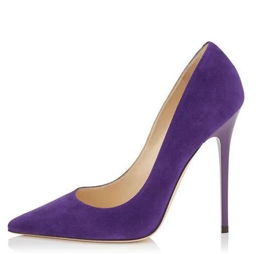 

Carpaton Purple Suede High Heel Shoes Woman Sexy Pointed Toe Pumps Super High Shallow Stiletto Heels Ladies Party Wedding Shoes