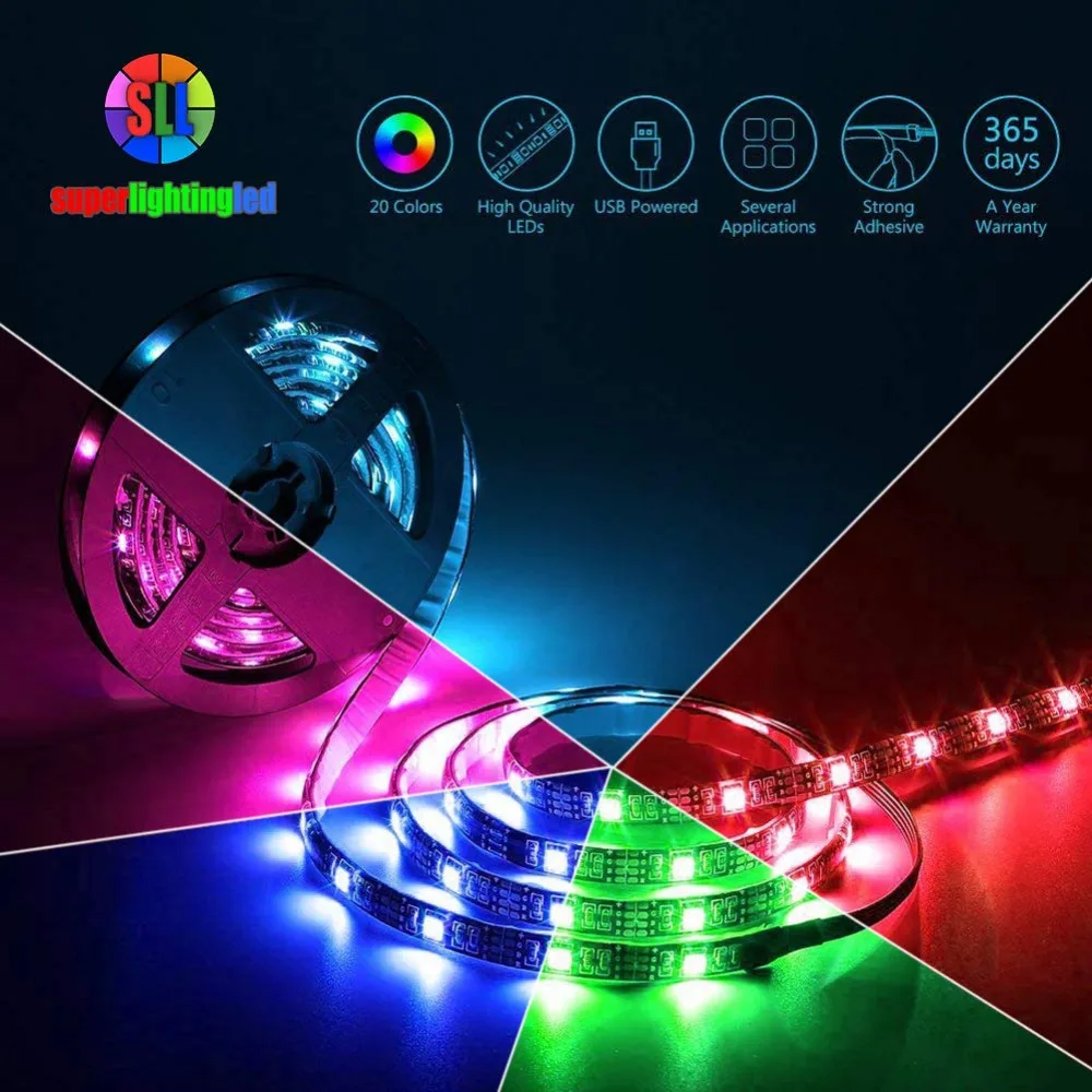 Светодио дный Wi Fi Alexa ТВ Подсветка комплект 5VDC 6 56 футов Multi Цвет RGB гибкие