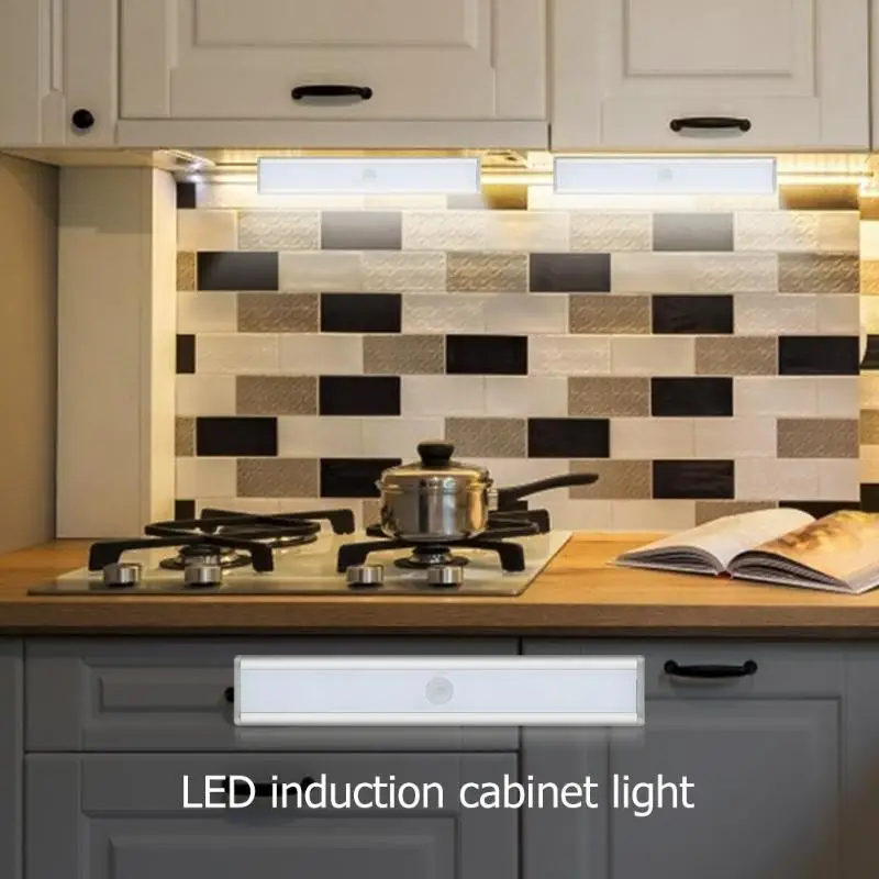 USB зарядка PIR сенсор 20 LED шкаф свет Встроенный датчик света затемняемая лампа бар