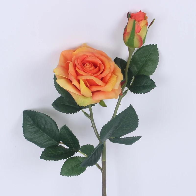 Orange 5 шт./лот, яркие, настоящие, на ощупь, 2 головки, розовые, цветные, высокое качество, искусственный шелк, цветок для свадьбы, макет, для украшения дома, вечерние - Цвет: Orange