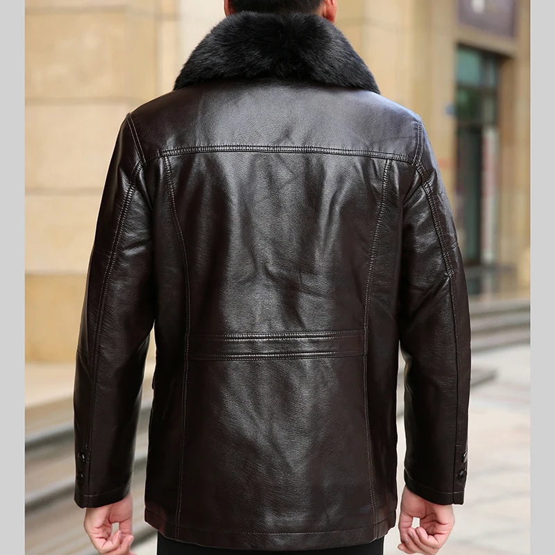 MOGU Leather Jack Мужская зимняя куртка размера плюс 7XL с меховым воротником Куртки из искусственной кожи для мужчин одноцветные Длинные мужские теплые пальто