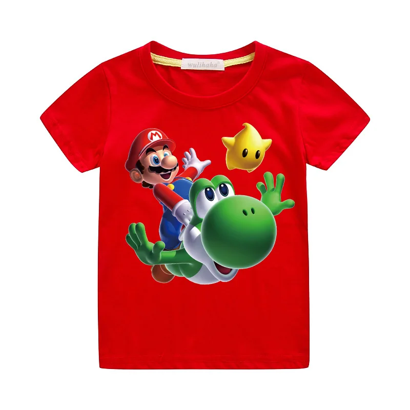 Red T-shirts Детские футболки с короткими рукавами; летняя одежда для мальчиков и девочек; футболки с принтом Марио из мультфильма; Детские футболки из хлопка; топы; костюм; ZA034 - Цвет: Red T-shirts
