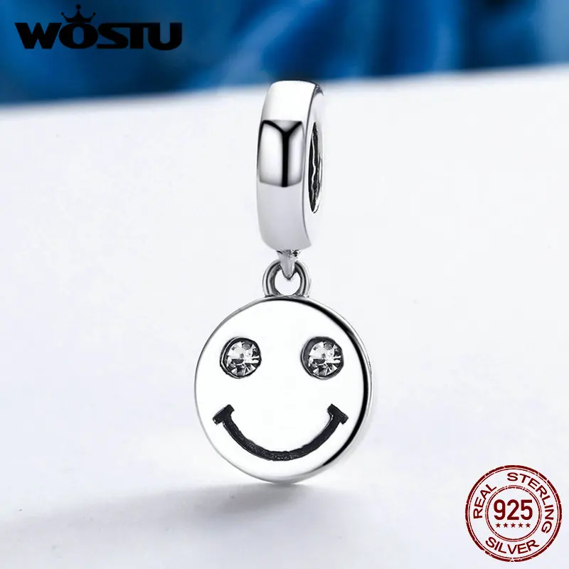 WOSTU оригинальный 925 пробы Серебряный улыбающееся лицо жизни бусины Висячие