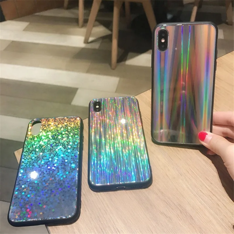 Новый Bling в радужную горошек полоску голографическое зеркало лазерный чехол для