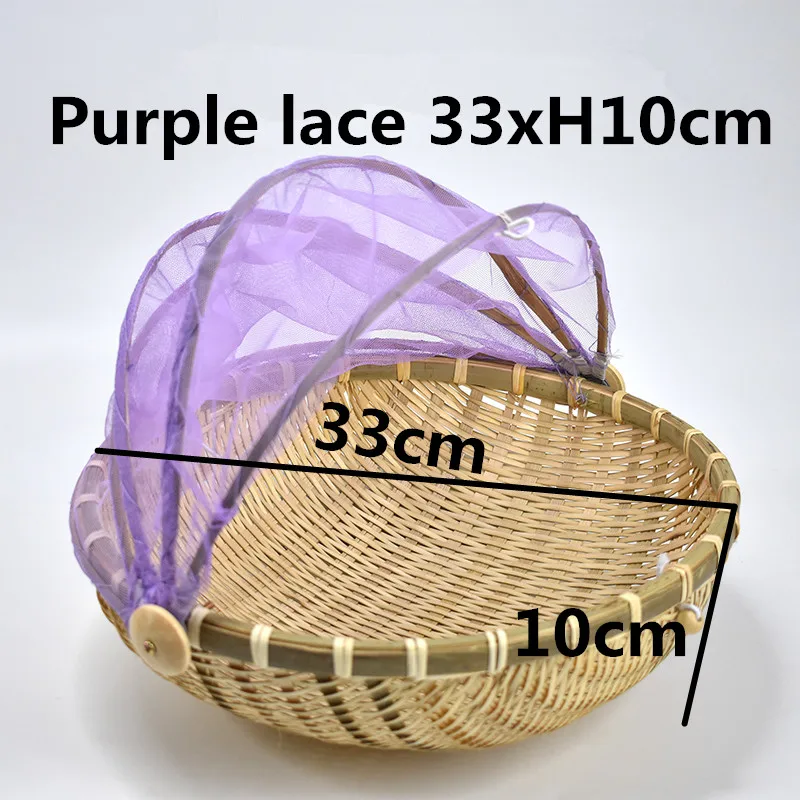 Purple lace 33xH10cm Подарочная корзина ручной работы Бамбуковая ткань плетеная корзина пылезащитный фруктовый лоток пищевые блюда для хлеба крышка с марлей Panier Osier хранения - Цвет: Purple lace 33xH10cm