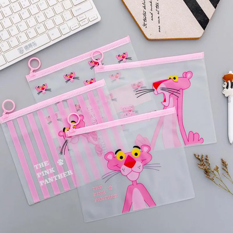 1 шт. Kawaii прозрачный, с застежкой на молнии пенал Розовая пантера большой мешок для документов для девочек детские школьные канцелярские товары канцелярские принадлежности
