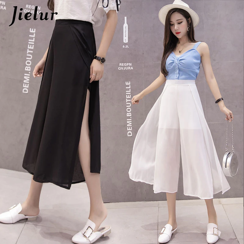 Jielur корейский модный простой брюки с высокой талией женские 2019 s xl белые черные