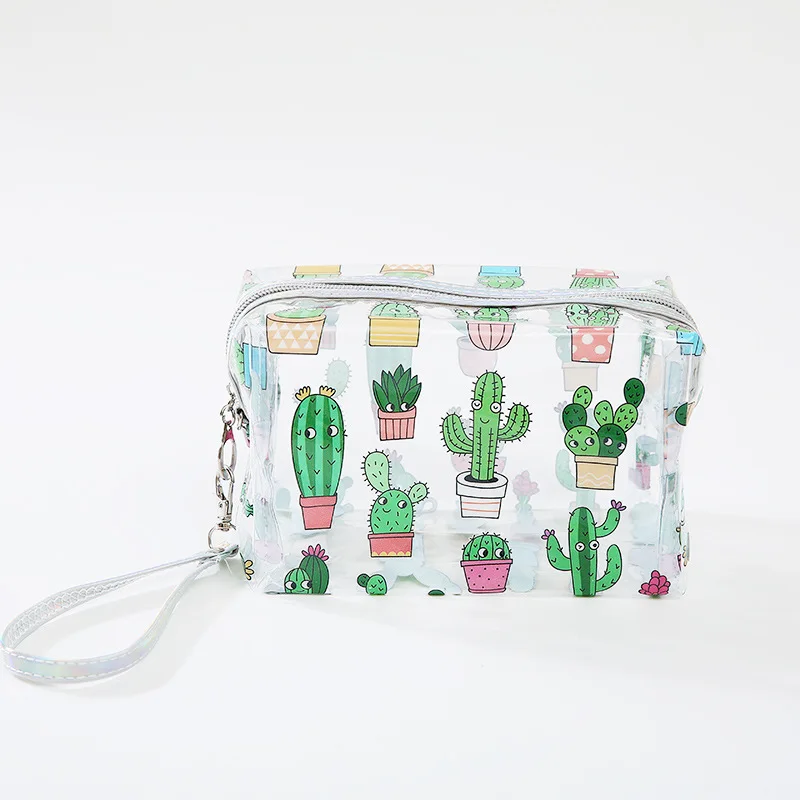 Портативная косметичка BBL Cactus из ПВХ прозрачная водонепроницаемая с рисунком