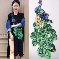 1pc large sequin peacock feather embroidery patch for clothing fabric applique african lace iron on dress clothes accessory diy