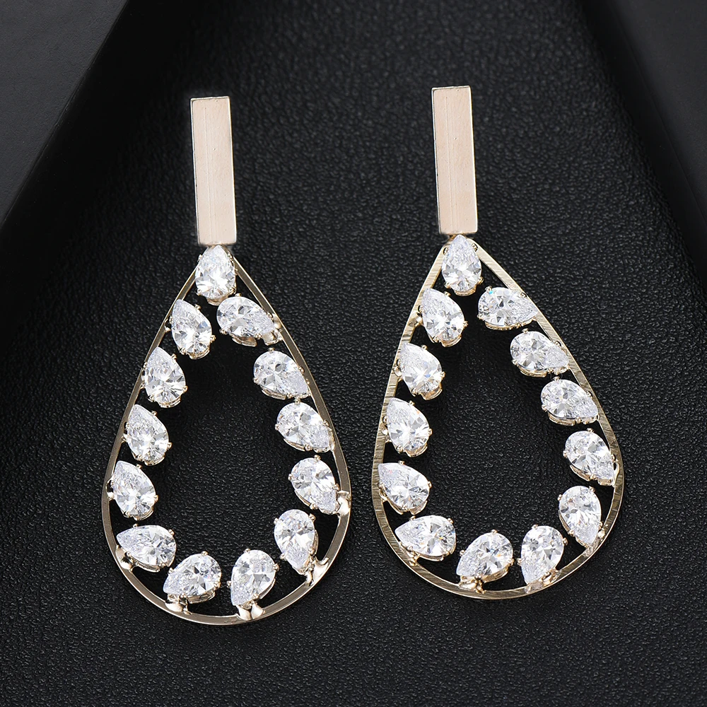 Женские трендовые длинные серьги GODKI золотистые с фианитом для свадьбы помолвки