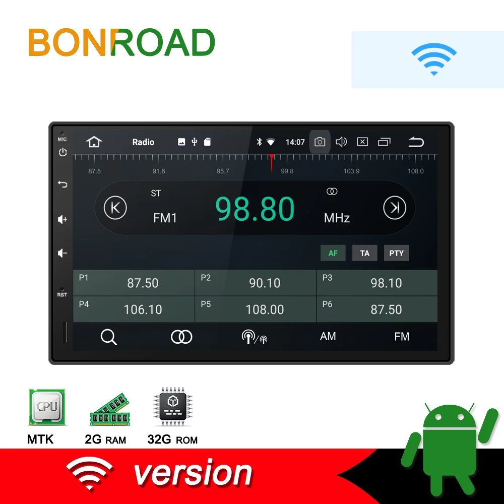 RAM 2G ROM 16G Bonroad 2Din " Android 9,0 Универсальный Автомобильный мультимедийный плеер для hyundai для Kia Автомобильный стерео с gps навигацией Радио BT - Цвет: RAM 2G ROM 16G