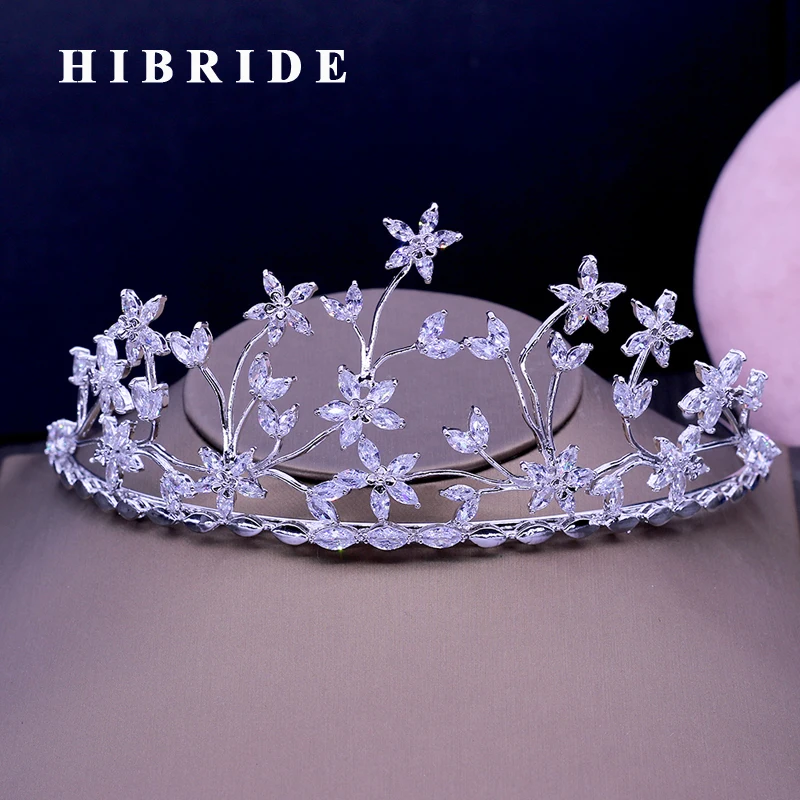 

HIBRIDE Beautiful Leaf Design Cubic Zircon Women Bridal Hair Accessories Headband Crown And Tiaras For Wedding Gifts C-45