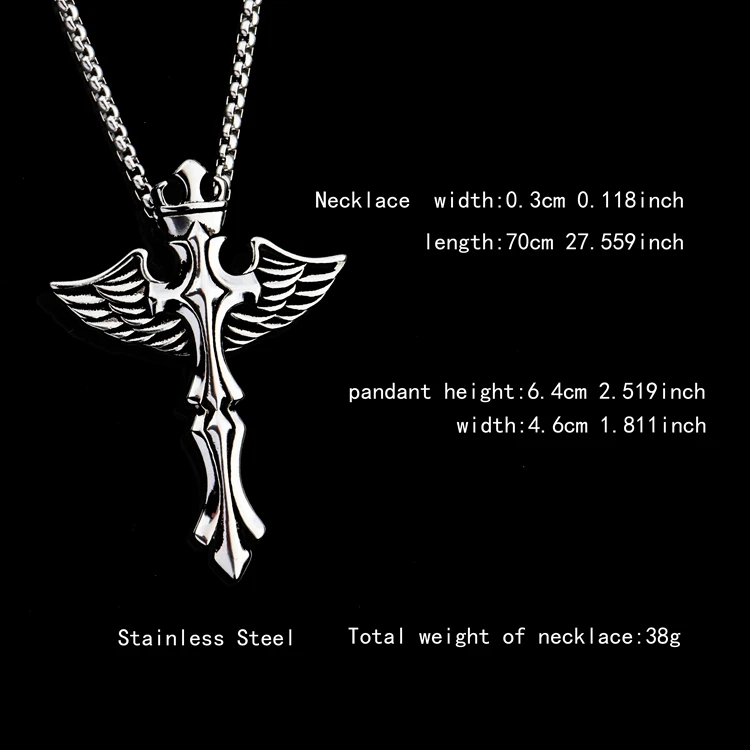 MCSAYS Punk Jewelry Crown Cross Wings Silver Stainless Steel Pendant Box Chain Necklace For Biker Men/Women Gift 3GM | Украшения и