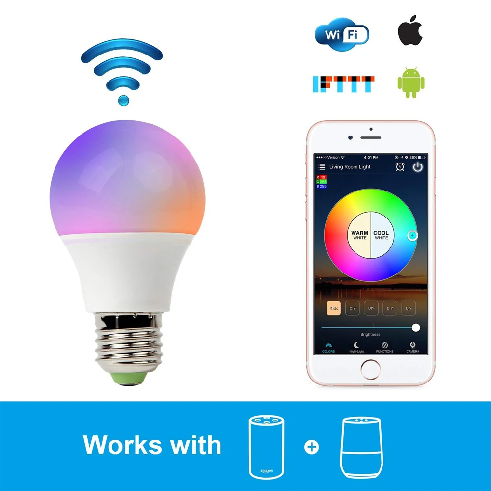 Умная Bluetooth WiFi лампочка 6 5 Вт RGB CCT RGBW E27 E26 волшебная лампа Wake Up совместимый с Alexa Google