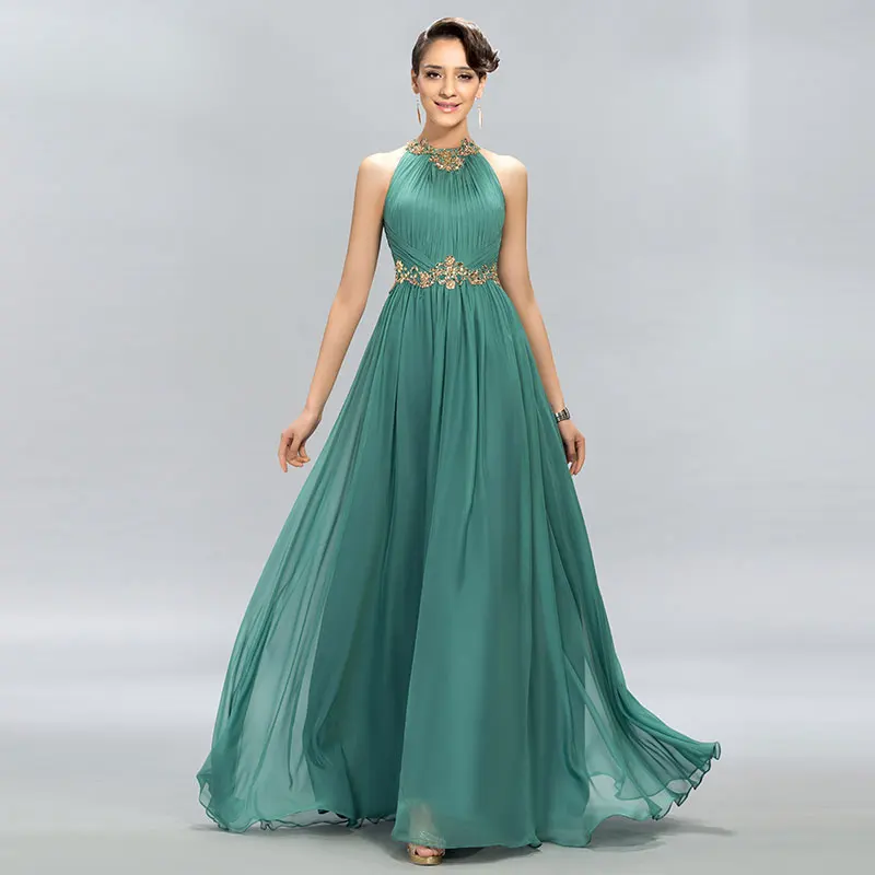 

Tanpell Charming Evening Dress Ruched Jewel Sleeveless Beading Floor length Women Party Gown A-Line Long Evening Gowns