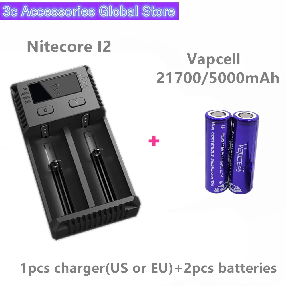 Литий ионный перезаряжаемый аккумулятор Vapcell 2 шт. 21700 5000 мАч 10 а с Nitecore новинка