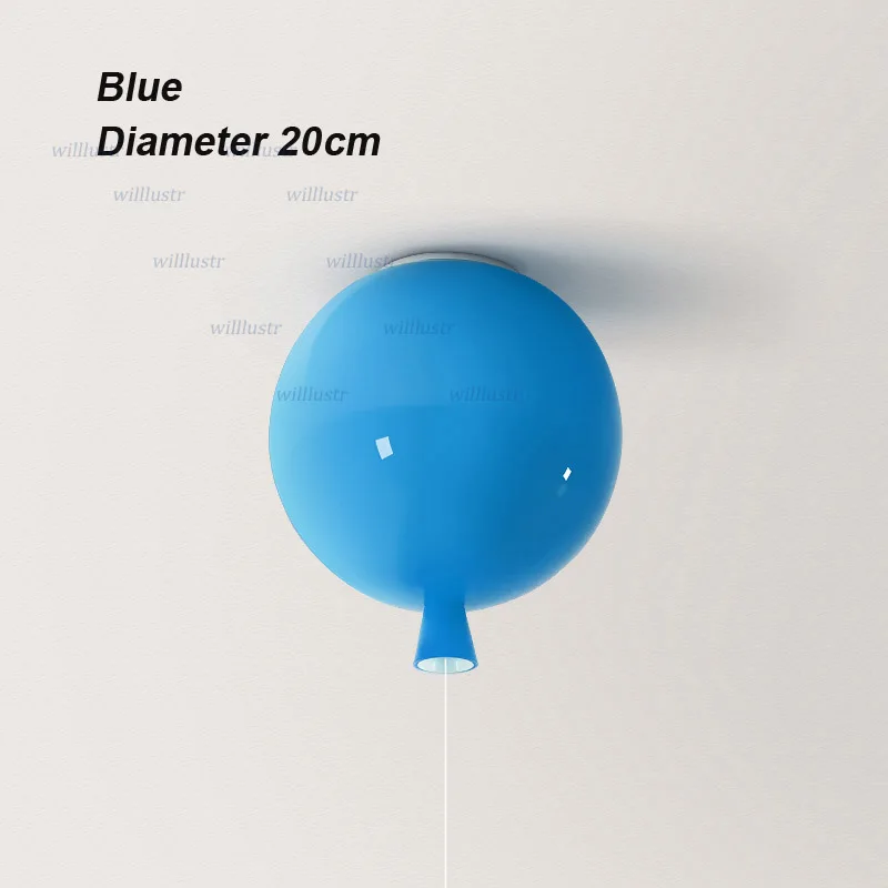 Blue Diameter 20cm Многоцветный воздушный шар, потолочный светильник для спальни, детской комнаты, детского сада, отеля, торгового центра, для детской комнаты, цветной современный стеклянный светильник - Цвет корпуса: Blue Diameter 20cm