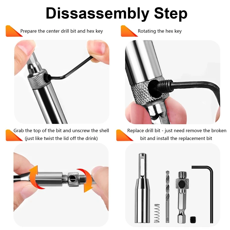 Self-Centering Hinge Tapping Drill Bit Kit For Woodworking Center Kit(16 Pcs) Adjustable Door And Window With 1 He | Инструменты