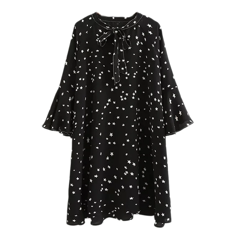 Весной Новинка 2017 Европейский Стиль Модное платье универсальные звезды печати