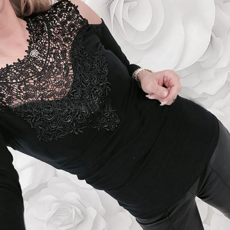 Женская ажурная блузка с длинным рукавом элегантная офисная однотонная