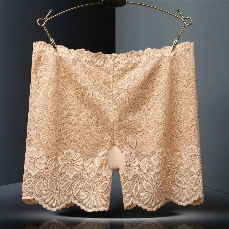 Beige Летние безопасные короткие штаны, эластичные, удобные, дышащие, кружевные, сексуальные, анти-светильник, безопасные штаны, средняя талия, нижнее белье - Цвет: Beige
